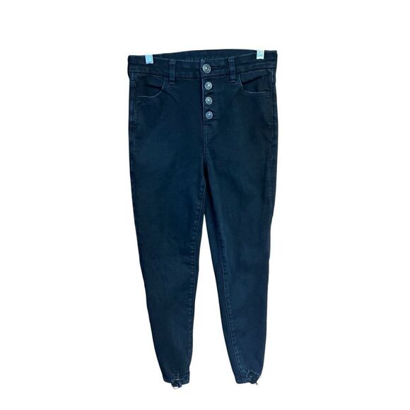 American Eagle Black Button Fly-Curvry-Hi Rise-Crop Jegging Sz 4 - Picture 1 of 9